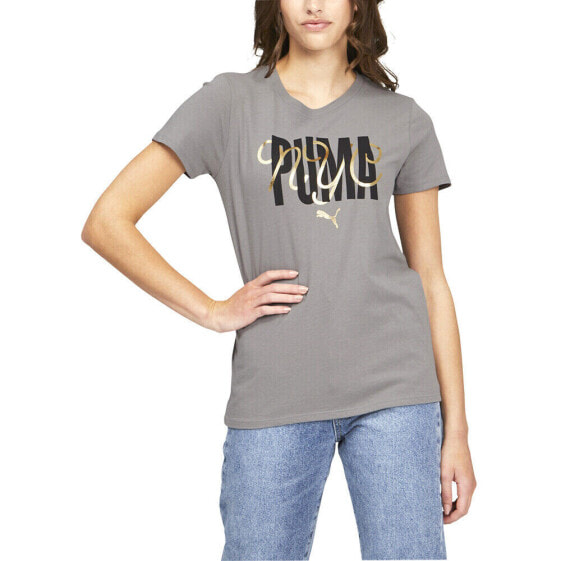 Puma Nyc Script Crew Neck Short Sleeve T-Shirt Womens Size S Casual Tops 849756