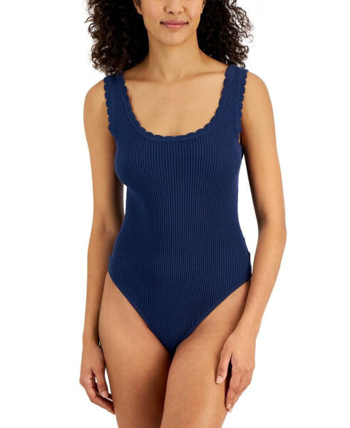 Women's Scalloped Scoop-Neck Bodysuit, Created for Macy's