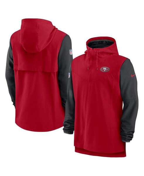 Men's Scarlet and Black San Francisco 49ers Sideline Player Quarter-Zip Hoodie Jacket