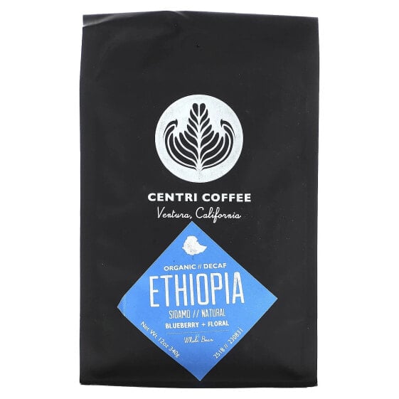 Centri Coffee, Organic Ethiopia, Blueberry + Floral, Whole Bean, Decaf, 12 oz (340 g)