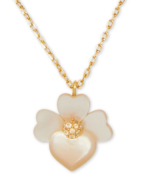 Gold-Tone Pavé Flower Pendant Necklace, 17" + 3" extender