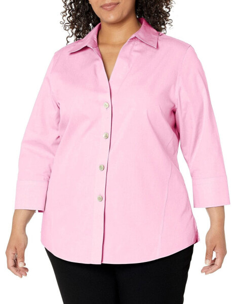 Foxcroft Women Plus Size Non-Iron Three-Quarter Sleeve Shirt, Chambray Pink, 24W