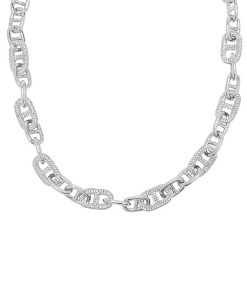 Cubic Zirconia Chain Link Necklace 18" in Fine Silver Plate