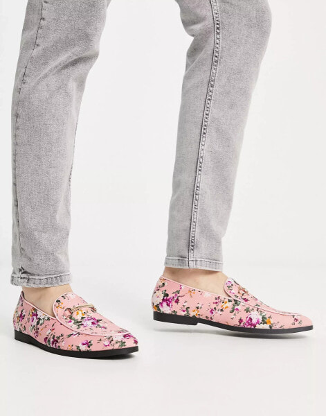 Truffle Collection slipper snaffle loafers in floral print