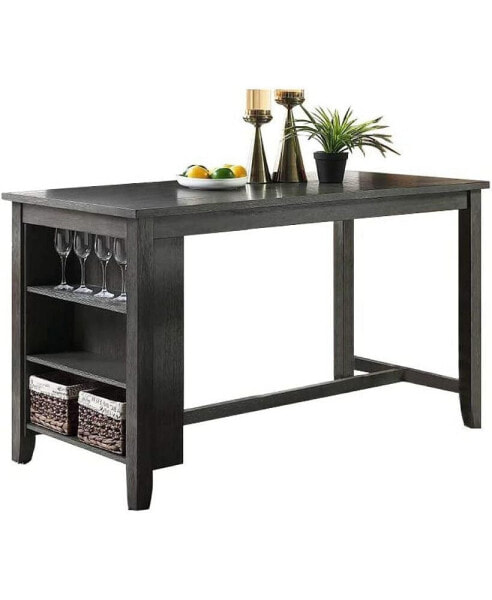 1 Piece Modern Casual Counter Height Dining Table with Storage Shelves