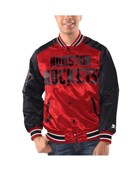 Men's Red, Black Houston Rockets Renegade Satin Full-Snap Varsity Jacket
