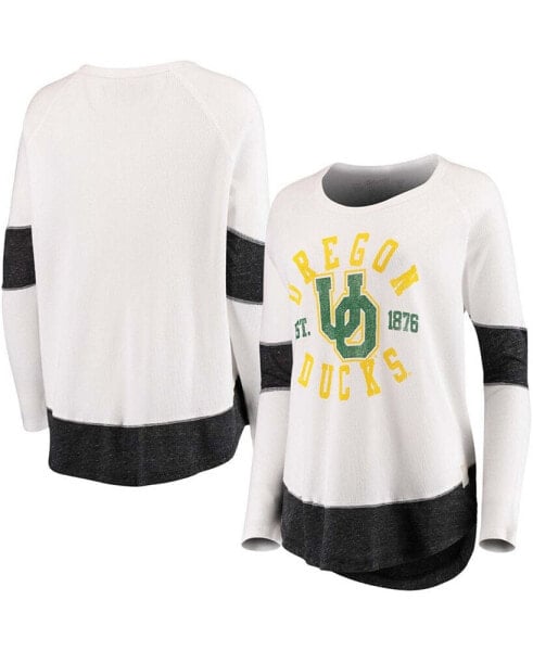 Women's White Oregon Ducks Contrast Boyfriend Raglan Thermal Long Sleeve T-Shirt