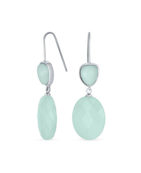 Elegant Gemstone Teardrop Accent Natural Briolette Soft Mint Light Green Amazonite Faceted Oval Drop Earrings For Women Fish Hook