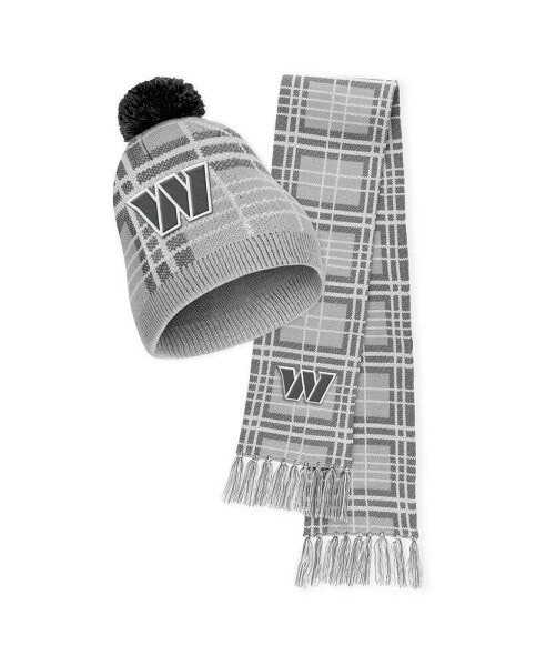 Women's Washington Commanders Plaid Knit Hat with Pom and Scarf Set