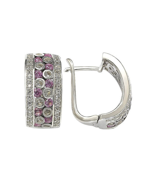 Pink Sapphire & Lab-Grown White Sapphire Multi-Set Huggie Hoop Earrings in Sterling Silver by Suzy Levian