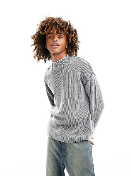 Weekday Holger wool blend mock neck jumper in black and white 