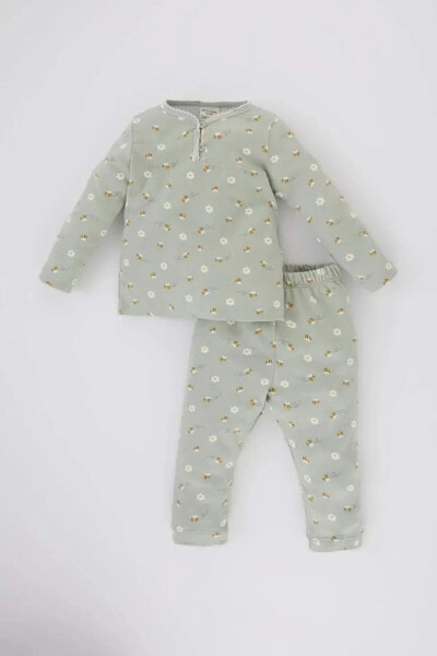 Kız Bebek Çiçekli Uzun Kollu 2'li Pijama Takımı