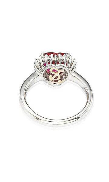 Suzy Levian Sterling Silver Cubic Zirconia Red Heart Halo Ring