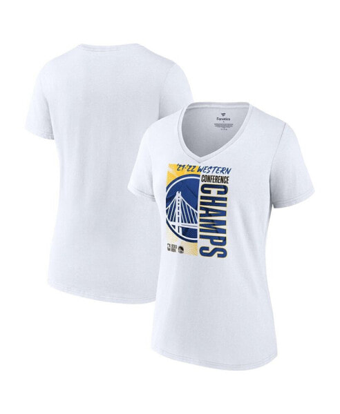 Women's White Golden State Warriors 2022 Western Conference Champions Locker Room V-Neck T-Shirt