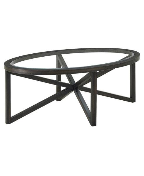 Modern Tempered Glass Coffee Table with Wood Base