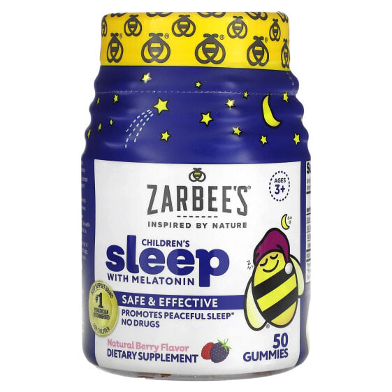 Витаминные добавки для детей Zarbee's Sleep с мелатонином, 3+, натуральная ягода, 50 жевательных конфет