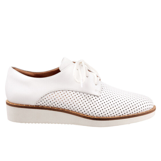 Softwalk Willis S1811-100 Womens White Leather Lace Up Oxford Flats Shoes