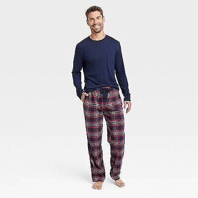 Men's Big & Tall Plaid Microfleece Pajama Set 2pc - Goodfellow & Co Blue MT