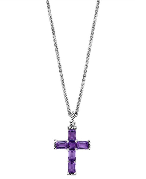 EFFY Collection eFFY® Amethyst Cross 18" Pendant Necklace (5 ct. t.w.) in Sterling Silver
