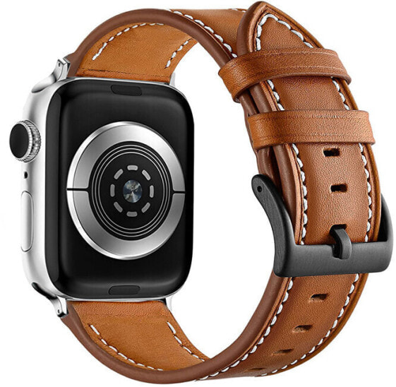 Ремешок для часов 4wrist Кожаный с белой отстрочкой для Apple Watch - бурый 42/44/45 мм