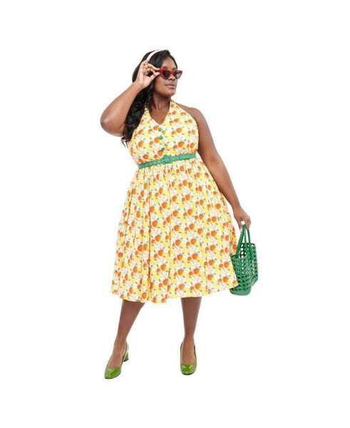 Plus Size Belted Scallop Front Halter Swing Dress