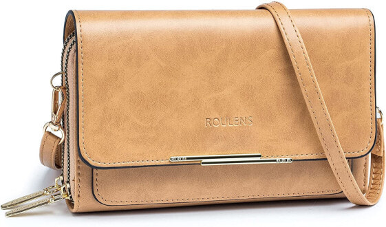 Roulens Small Mobile Phone Shoulder Bag for Women, PU Leather Crossbody Shoulder Bag, Passport, Mobile Phone Case with Card Slot, Adjustable, Removable Shoulder Strap