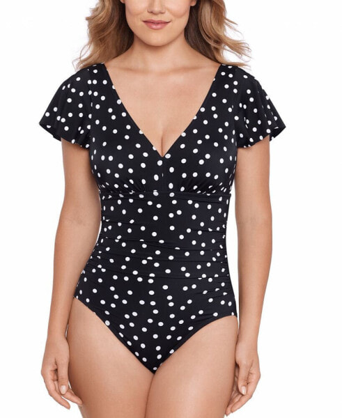 Women's Flutter-Sleeve Polka Dot One-Piece Swimsuit, Created for Macy's