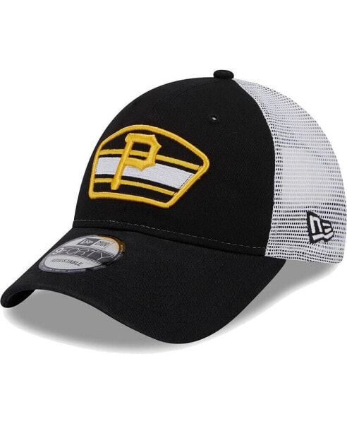 Men's Black, White Pittsburgh Pirates Logo Patch 9FORTY Trucker Snapback Hat