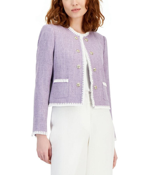 Women's Fringe-Trim Tweed Cropped Jacket