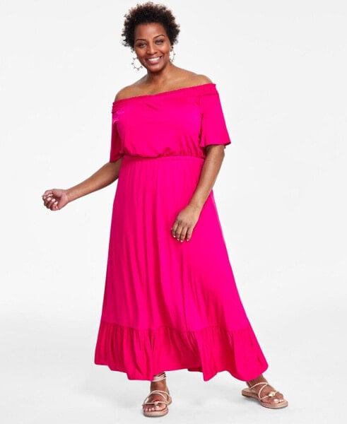 Plus Size Off-The-Shoulder Maxi Dress, Created for Macy's