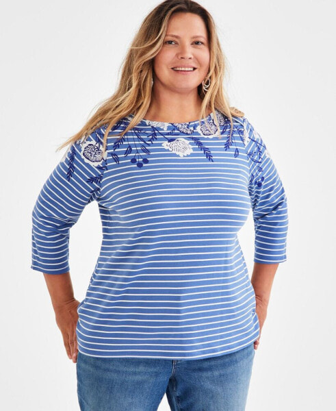 Plus Size Printed 3/4-Sleeve Top, Created for Macy's