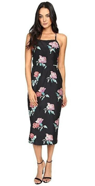 Stone Cold Fox 237590 Womens Camellia Midi Sheath Dress Black Peony Size 0