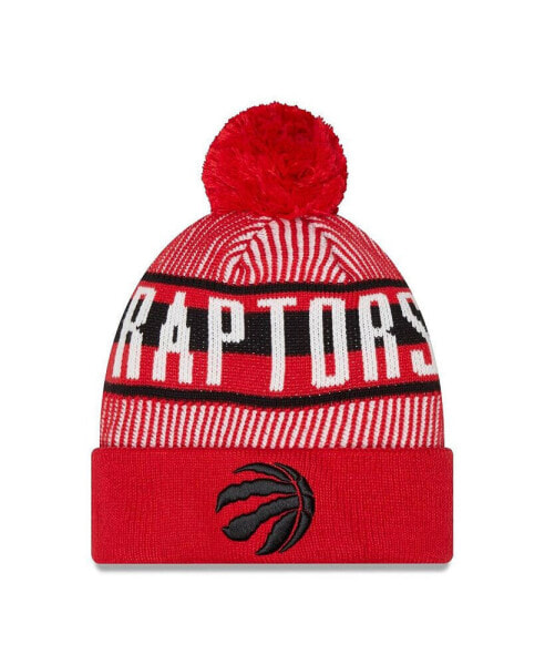 Men's Red Toronto Raptors Striped Cuffed Pom Knit Hat