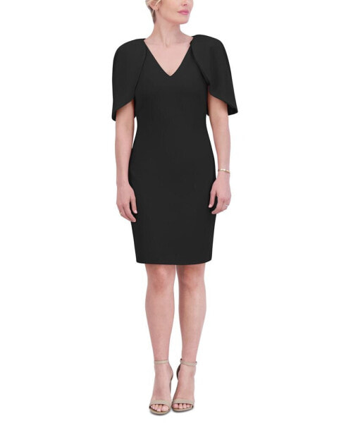 Petite Draped-Sleeve V-Neck Sheath Dress