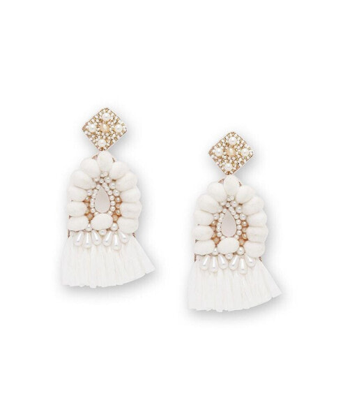 Women's White Tassel Drop Earrings