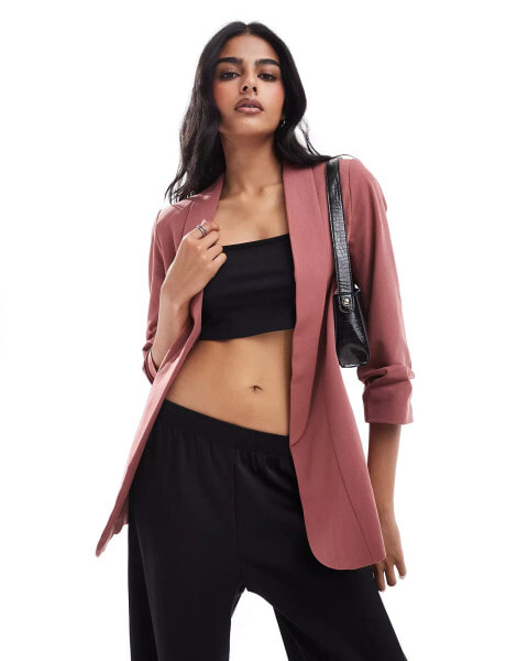 Pieces blazer with ruched sleeves in spice