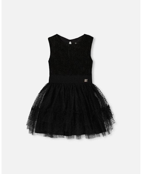 Big Girls Sleeveless Dress With Tulle Skirt Black