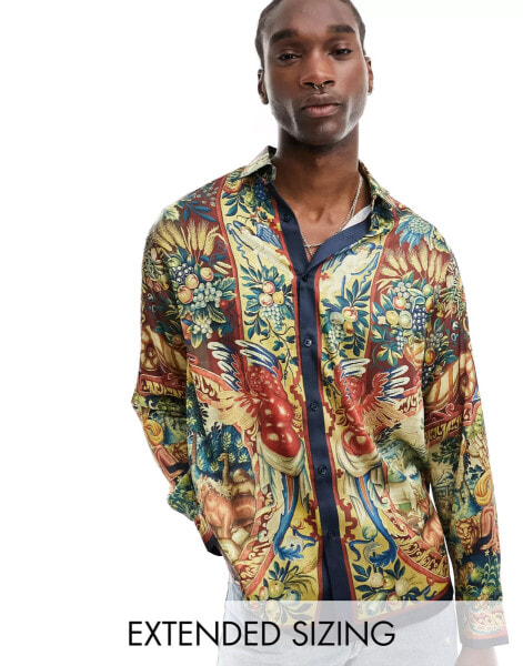 ASOS DESIGN relaxed satin shirt in tapestry print