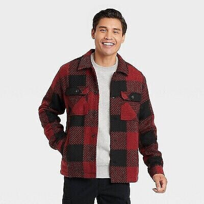 Men's Plaid Woven Shirt Jacket - Goodfellow & Co Red S