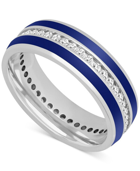 Men's Black Sapphire (1-1/3 ct. t.w.) & Ceramic Stripe Band in Sterling Silver (Also in Lab-Created White Sapphire)