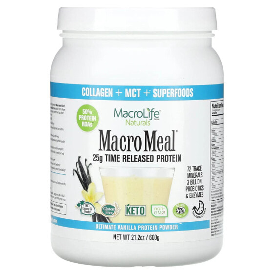 Macrolife Naturals, MacroMeal, протеиновый порошок высшего качества, ваниль, 600 г (21,2 унции)
