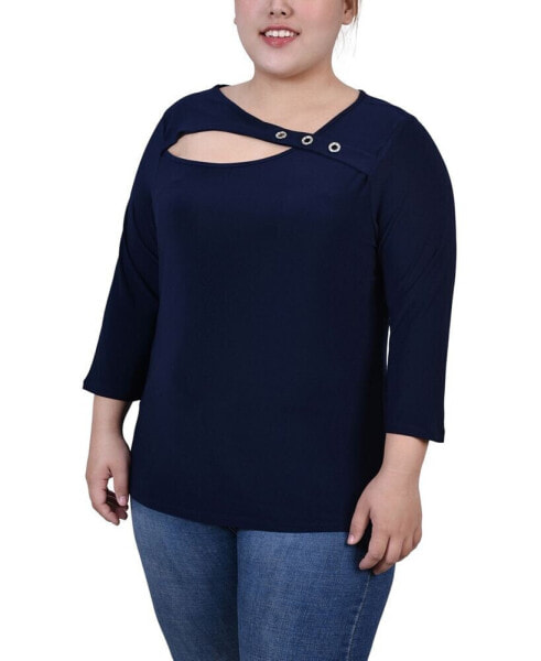 Plus Size 3/4 Sleeve Cutout Top