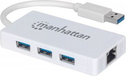 HUB USB Manhattan 1x RJ-45 + 3x USB-A 3.0 (507578)