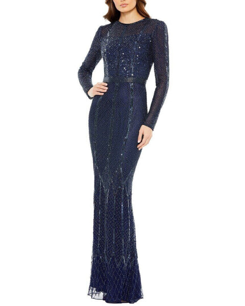 Mac Duggal Embellished Illusion High-Neck Gown Women's