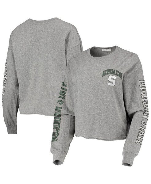 Women's '47 Heathered Gray Michigan State Spartans Ultra Max Parkway Long Sleeve Cropped T-shirt