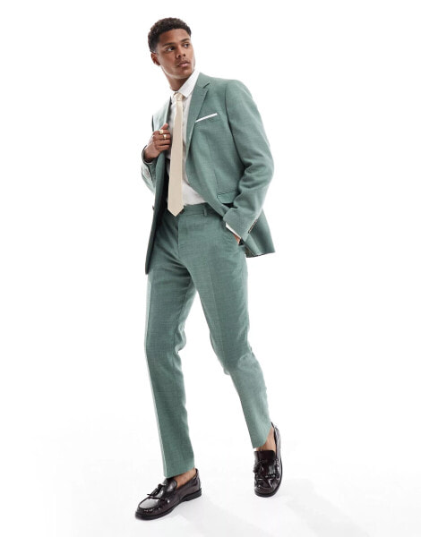 Selected Homme linen mix slim fit suit trousers in green