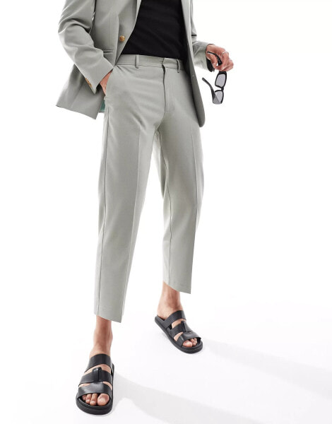 ASOS DESIGN straight crop suit trousers in sage green