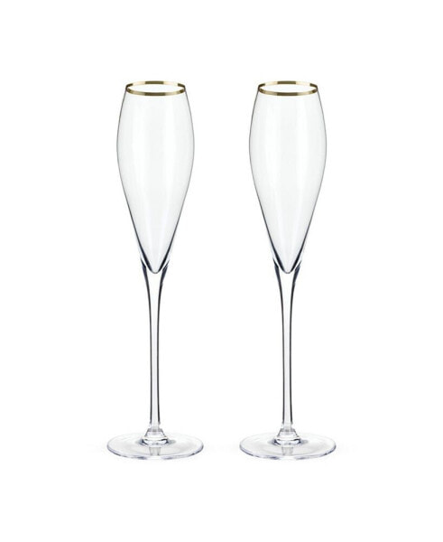 Gold-Rimmed Crystal Champagne Flutes Set of 2, 8 Oz