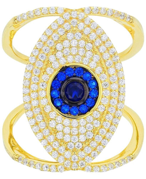 Cubic Zirconia Lab-Grown Blue Spinel (1/3 ct. t.w.) Evil Eye Ring in 14k Gold-Plated Sterling Silver