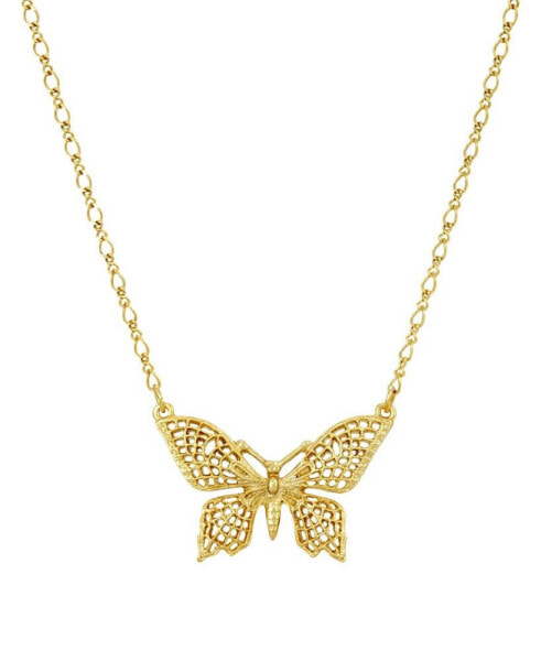 2028 women's Gold Tone Filigree Butterfly Pendant Necklace